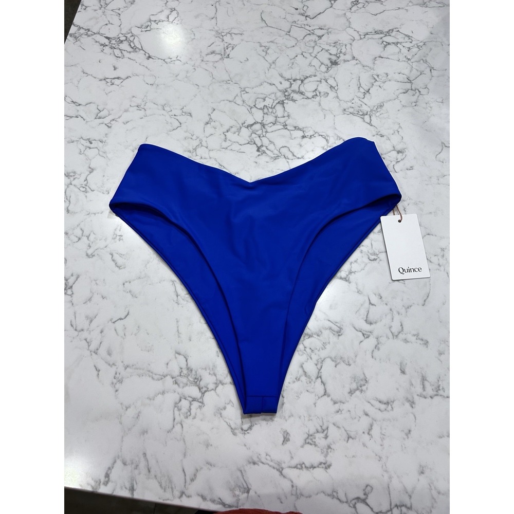 NWT Quince Electric Blue High Leg V Cut Bikini Bottom Size XL